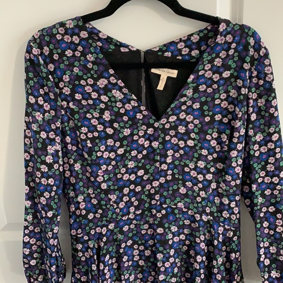 Rebecca Taylor Floral MIDI Dress with Flair Skirt - Picture 2 of 8